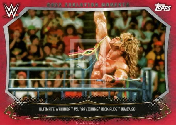 WWE Undisputed 2015 CEM-1 Ultimate Warrior Rick Rude Red Parallel Cage Evolution Moments Trading Card Front